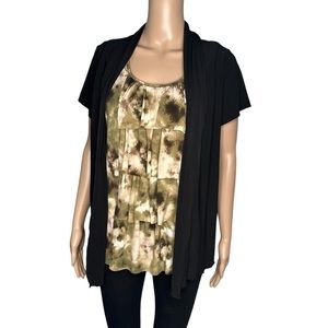 Perseption women’s short sleeve ruffle 2 in 1 cardigan top size PL